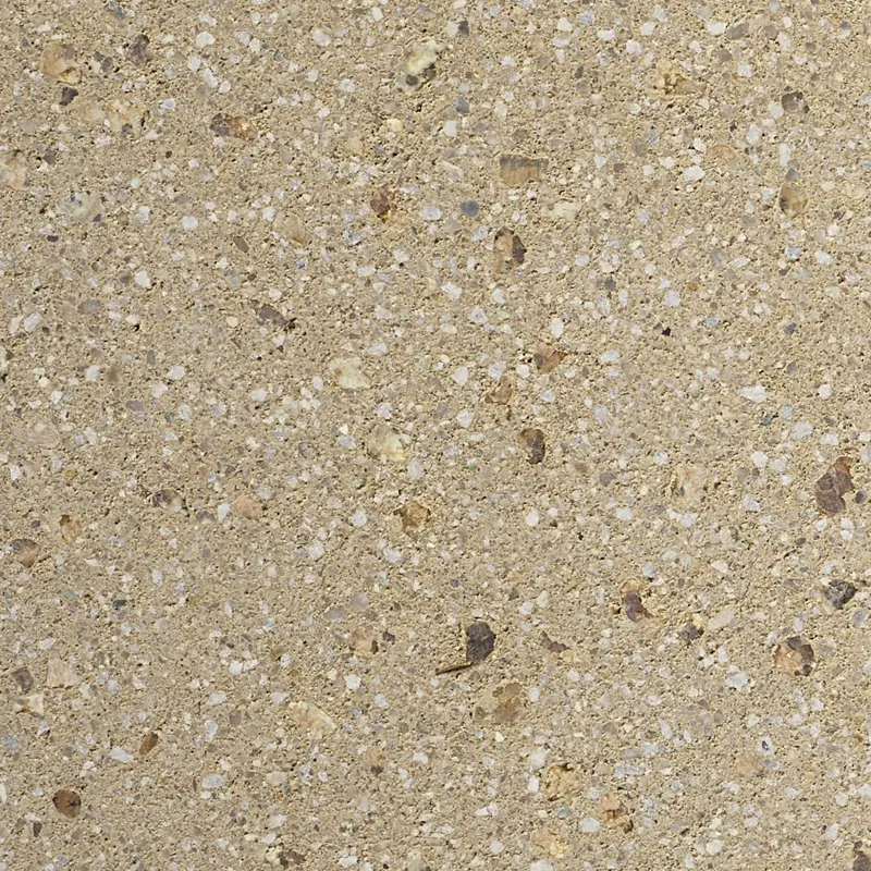 Creazzo Oberfläche in warmer beiger Nuance mit feiner weißer und mittelgrober brauner Körnung in Terrazzo-Optik, Friedl Steinwerke.