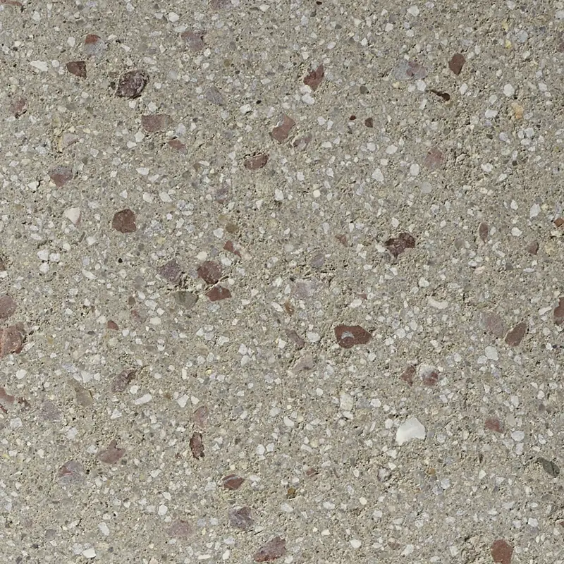Creazzo Oberfläche in hellgrauer Nuance mit mittlerer bis grober rötlicher und feiner weißer Körnung in Terrazzo-Optik, Friedl Steinwerke.